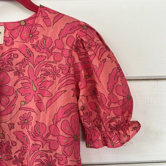 Utsa Kids Pink & Gold Floral Cotton Summer Dress Size 9/10 - Picture 6 of 14